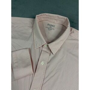Rhone Shirt Men 2xl Pink Geometric Dash Stripe Commuter Performance Stretch Cool